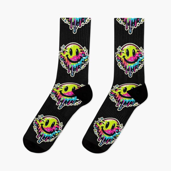 Item preview, Melting Neon Smiley Face Glitch Rave Sticker designed and sold by Timeless Junction.