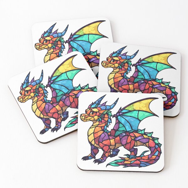 Item preview, Rainbow Stained Glass Dragon – Colorful Fantasy Mosaic Dragon Artwork designed and sold by Karolina’s Cozy Creations.