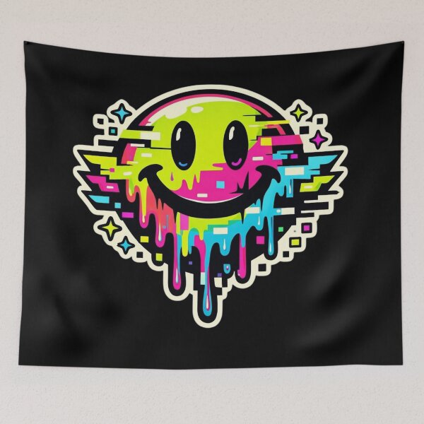 Item preview, Melting Neon Smiley Face Glitch Rave Sticker designed and sold by Timeless Junction.