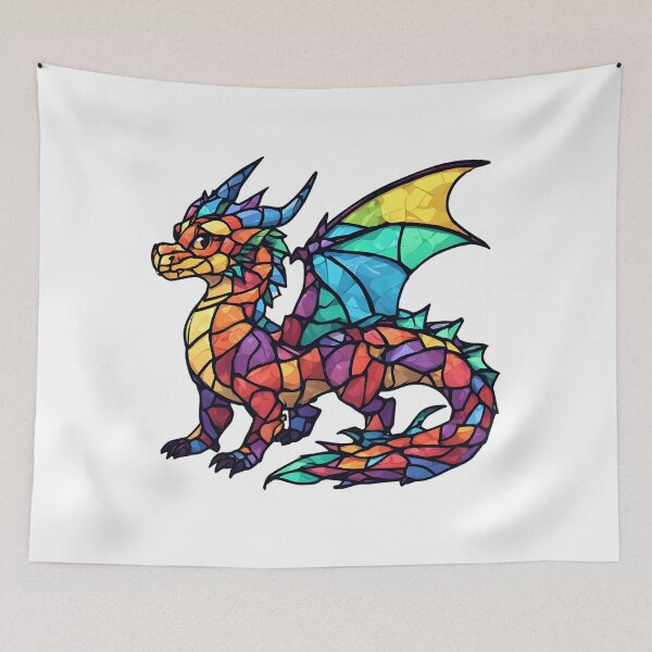 Item preview, Rainbow Stained Glass Dragon – Colorful Fantasy Mosaic Dragon Artwork designed and sold by Karolina’s Cozy Creations.