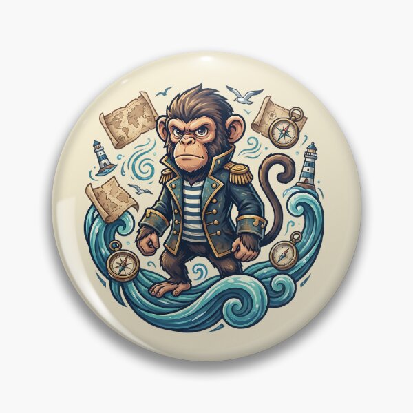 Item preview, Badass Captain Monkey Navy Ocean Waves Treasure Map designed and sold by MythicCotton.