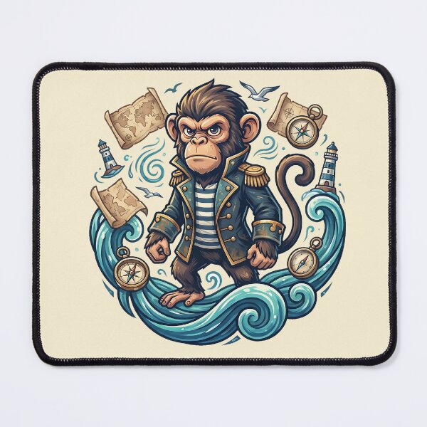 Item preview, Badass Captain Monkey Navy Ocean Waves Treasure Map designed and sold by MythicCotton.