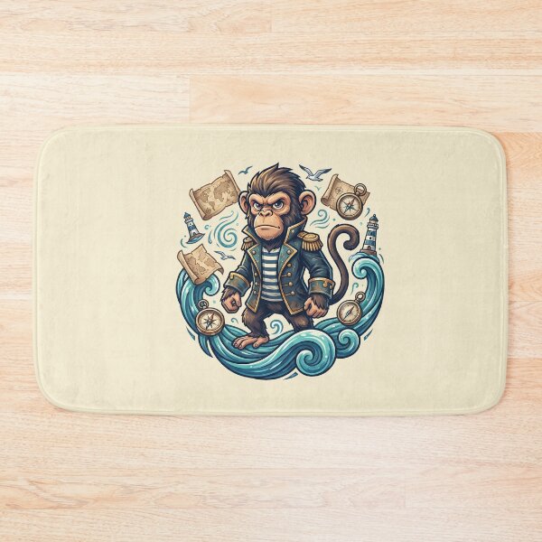 Item preview, Badass Captain Monkey Navy Ocean Waves Treasure Map designed and sold by MythicCotton.