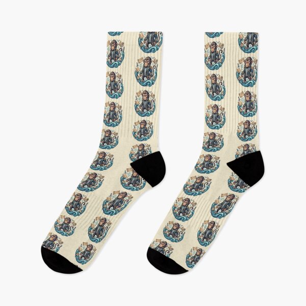 Item preview, Badass Captain Monkey Navy Ocean Waves Treasure Map designed and sold by MythicCotton.