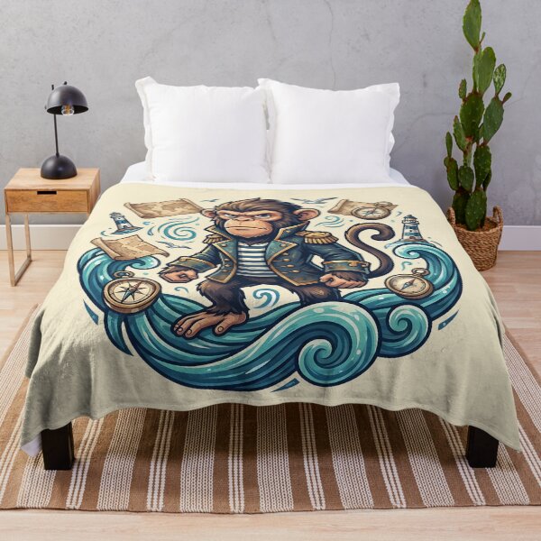 Item preview, Badass Captain Monkey Navy Ocean Waves Treasure Map designed and sold by MythicCotton.