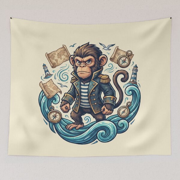 Item preview, Badass Captain Monkey Navy Ocean Waves Treasure Map designed and sold by MythicCotton.
