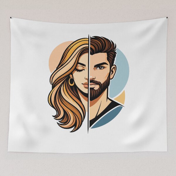 Item preview, Half Man Half Woman Face Vector Art designed and sold by Krincydigitalart.