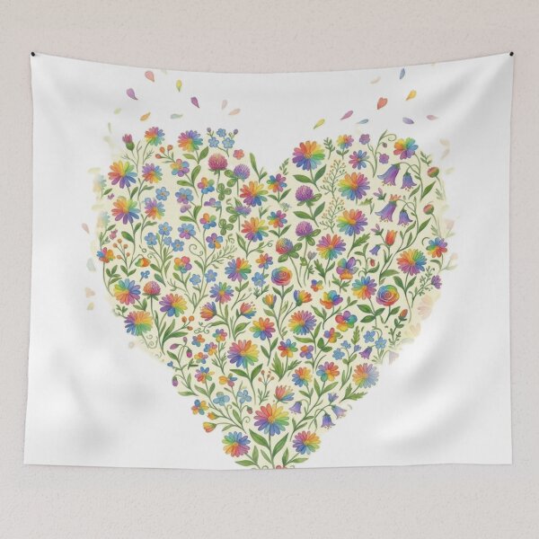 Item preview, Rainbow Flower Heart - Watercolor Floral Art designed and sold by Kokeshidreams.