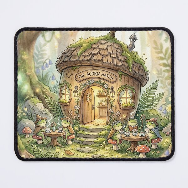 Item preview, Cute Frogs Drinking Herbal Tea in Enchanted Forest Watercolor designed and sold by GrabaHuk.