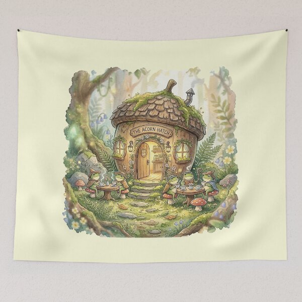 Item preview, Cute Frogs Drinking Herbal Tea in Enchanted Forest Watercolor designed and sold by GrabaHuk.