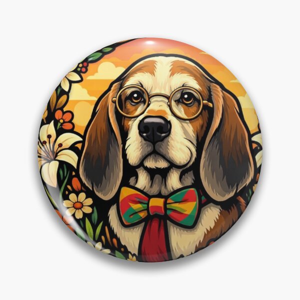 Item preview, Elderly Hound Dog with Bowtie and Lilies Folk Art Sticker designed and sold by Timeless Junction.