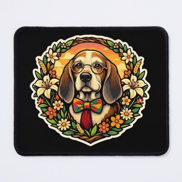Item preview, Elderly Hound Dog with Bowtie and Lilies Folk Art Sticker designed and sold by Timeless Junction.