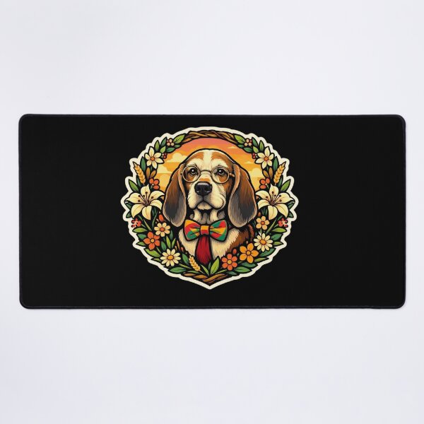 Item preview, Elderly Hound Dog with Bowtie and Lilies Folk Art Sticker designed and sold by Timeless Junction.