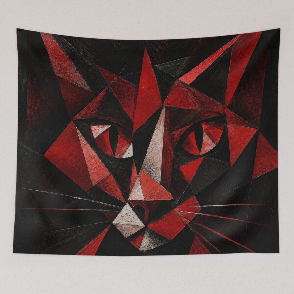 Item preview, Crimson Cubist Cat Portrait designed and sold by ThingsCatsDo.
