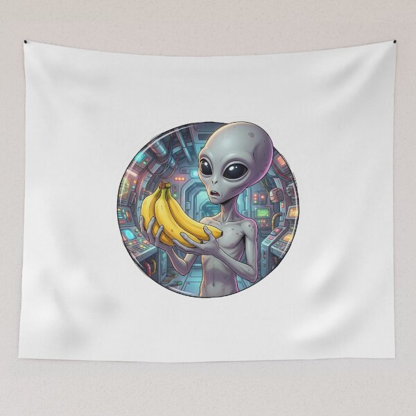 Item preview, Funny Grey Alien Confused Holding Banana Fruit In Spaceship designed and sold by Sunkhung.