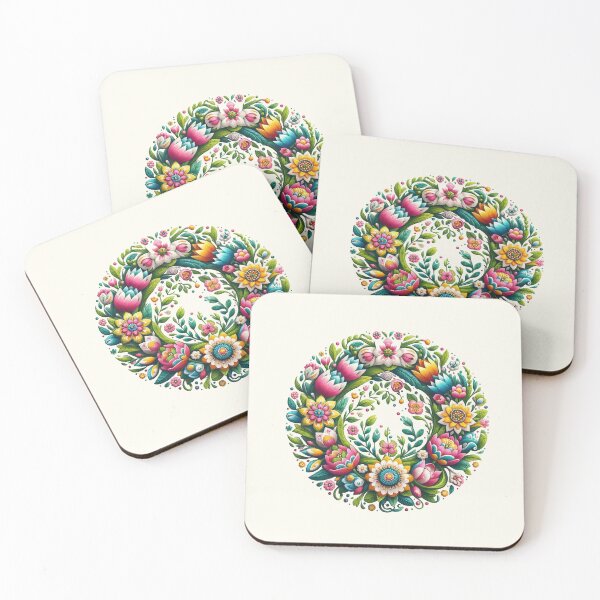 Item preview, Vibrant Floral Wreath Folk Art Pastel Illustration designed and sold by PixelQ.