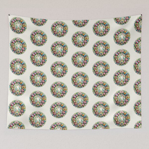 Item preview, Vibrant Floral Wreath Folk Art Pastel Illustration designed and sold by PixelQ.