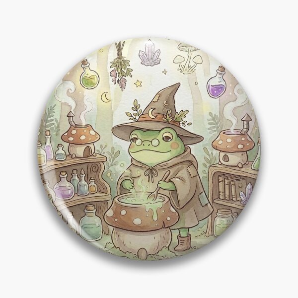 Item preview, Cute Frog Witch Potion Lab Watercolor Art – Cozy Alchemist Froggy designed and sold by GrabaHuk.