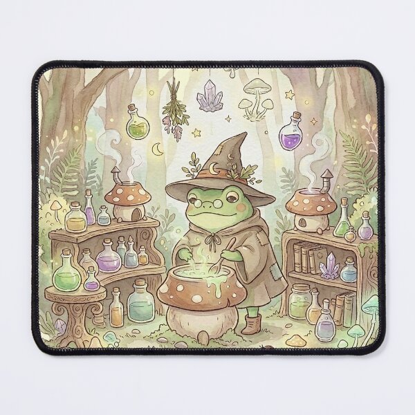 Item preview, Cute Frog Witch Potion Lab Watercolor Art – Cozy Alchemist Froggy designed and sold by GrabaHuk.