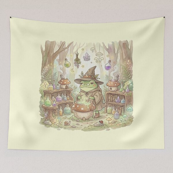 Item preview, Cute Frog Witch Potion Lab Watercolor Art – Cozy Alchemist Froggy designed and sold by GrabaHuk.