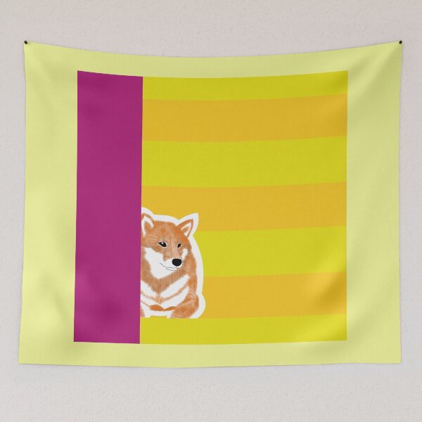 Item preview, 80's vibes colors (yellow, pink) with red Shiba Inu designed and sold by ShibaCruise-On.