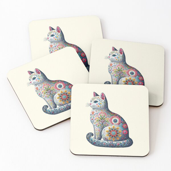 Item preview, Vibrant Floral Cat Folk Art Bohemian Illustration designed and sold by PixelQ.