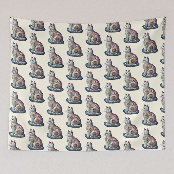 Item preview, Vibrant Floral Cat Folk Art Bohemian Illustration designed and sold by PixelQ.