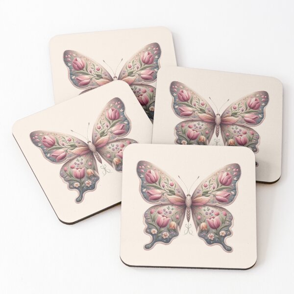 Item preview, Vintage Butterfly Tulip Floral Pastel Folk Art designed and sold by PixelQ.