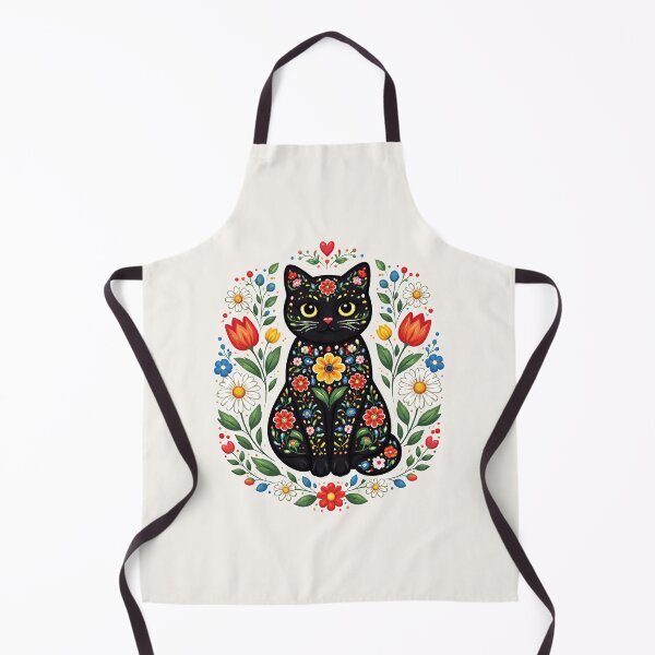 Item preview, Vibrant Floral Black Cat Folk Art Illustration designed and sold by PixelQ.