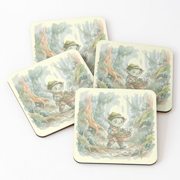 Item preview, Little Goblin Moss Collector Watercolor Art – Cozy Goblincore Forest designed and sold by GrabaHuk.