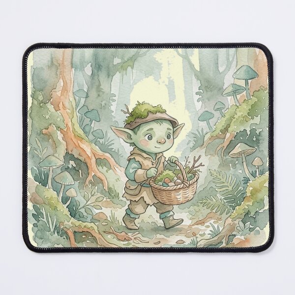 Item preview, Little Goblin Moss Collector Watercolor Art – Cozy Goblincore Forest designed and sold by GrabaHuk.