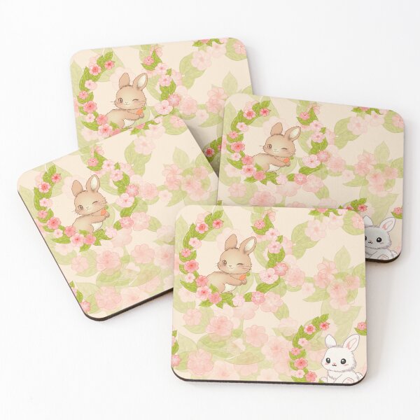 Item preview, Cute Kawaii Easter Bunny and Floral Wreath Seamless Pattern Art designed and sold by Potattoo.