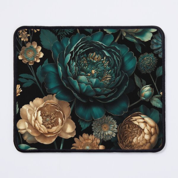 Item preview, Emerald Noir Floral Pattern | Luxury Teal & Gold Botanical Flowers | Elegant Dark Floral Design designed and sold by GalleryPeak.