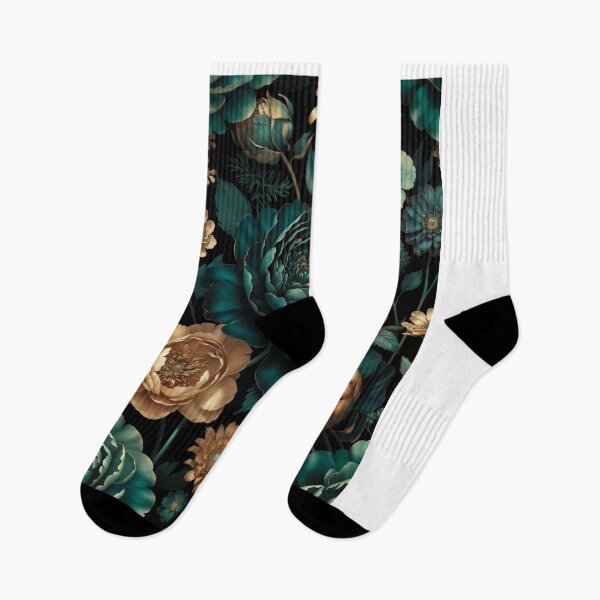 Item preview, Emerald Noir Floral Pattern | Luxury Teal & Gold Botanical Flowers | Elegant Dark Floral Design designed and sold by GalleryPeak.