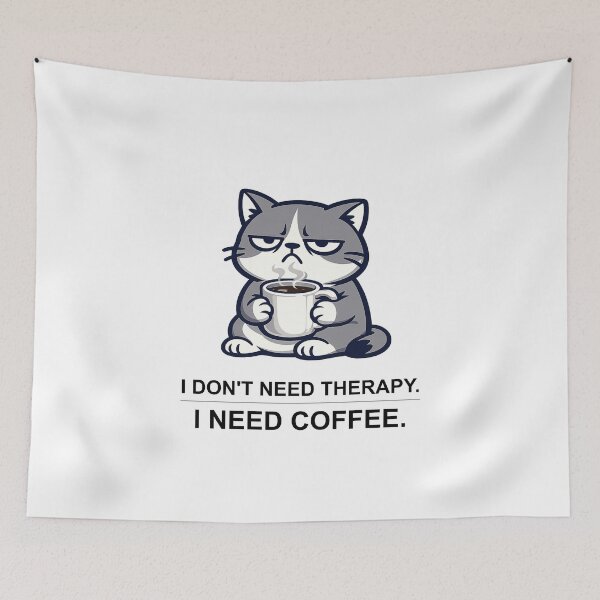 Item preview, Funny Grumpy Cat I Don't Need Therapy I Need Coffee — Caffeine Humor T-Shirt Gift for Coffee Lovers and Office Workers designed and sold by OfficeWhiskers.