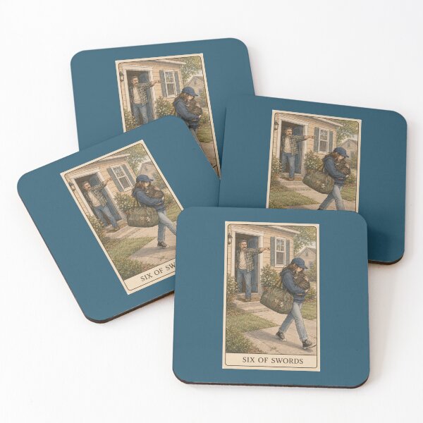 Item preview, Six of Swords Cat Tarot - Moving On Tabby Cat Art Print designed and sold by Akros-.