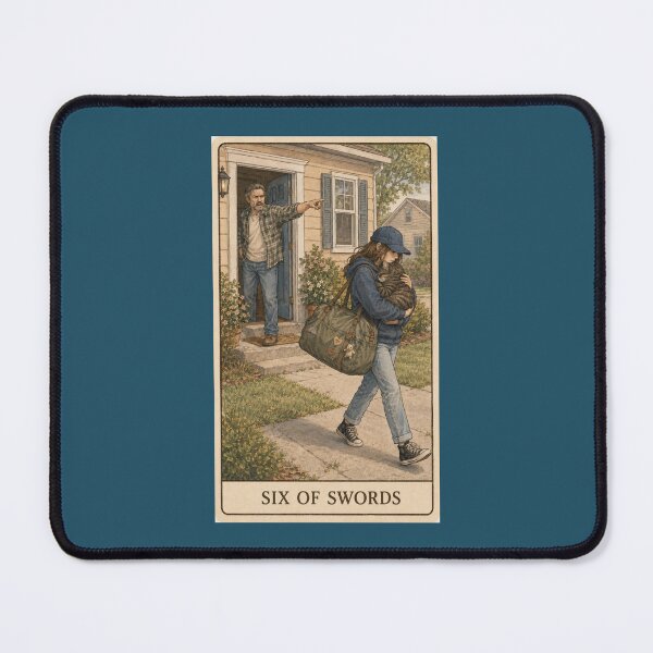 Item preview, Six of Swords Cat Tarot - Moving On Tabby Cat Art Print designed and sold by Akros-.