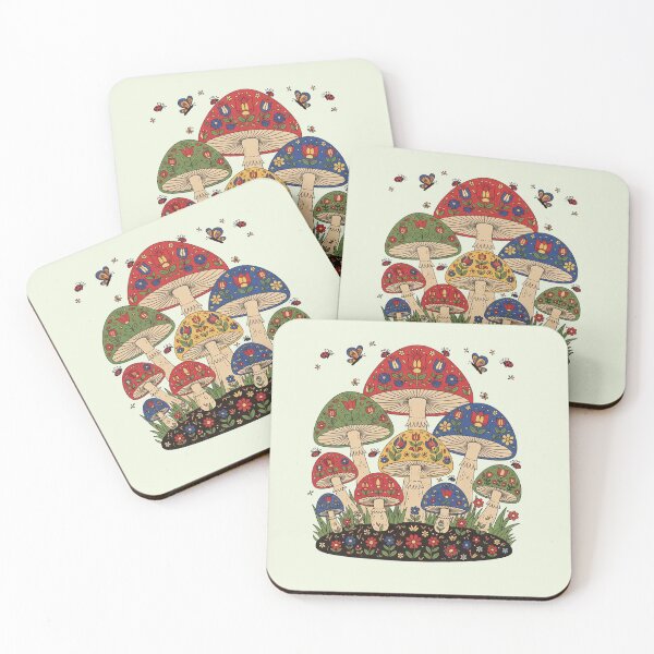 Item preview, Vibrant Floral Mushrooms Folk Art Pastel Illustration designed and sold by PixelQ.