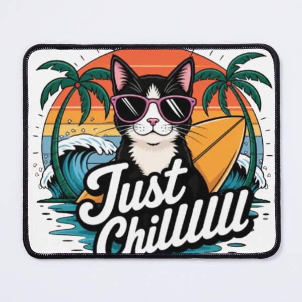 Item preview, Just Chill Cat T-Shirt – Funny Summer Beach Cat Sunglasses Retro Sunset Surfboard Vacation Tee designed and sold by IconicDesignsXd.