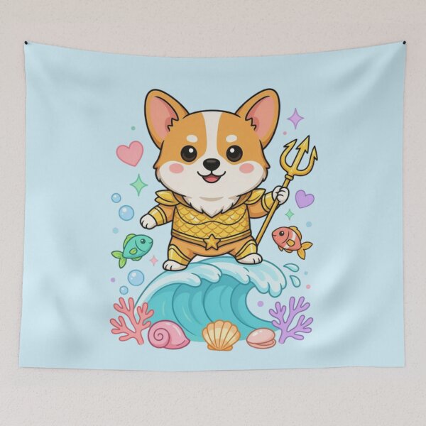 Item preview, Welsh Corgi dressed as an Aquaman-inspired superhero designed and sold by 123ks.