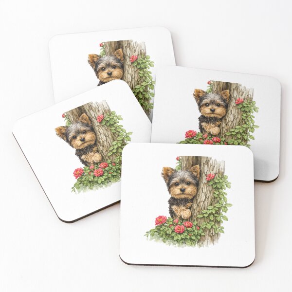Item preview, Yorkshire Terrier Peeking from Behind a Tree designed and sold by Artdrop62.
