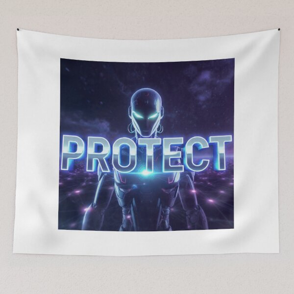 Item preview, PROTECT - Cyberpunk Android Guardian Cybersecurity Tech Digital Design designed and sold by AiNaturalsOnly.