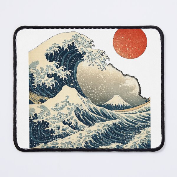 Item preview, The Great Wave — Japanese Ukiyo-e Art, Red Sun & Mount Fuji designed and sold by N0irNest.
