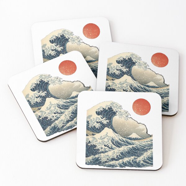 Item preview, The Great Wave — Japanese Ukiyo-e Art, Red Sun & Mount Fuji designed and sold by N0irNest.