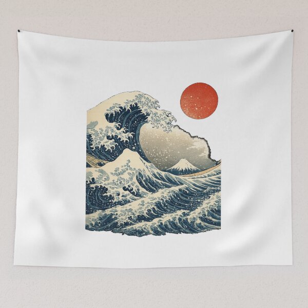 Item preview, The Great Wave — Japanese Ukiyo-e Art, Red Sun & Mount Fuji designed and sold by N0irNest.