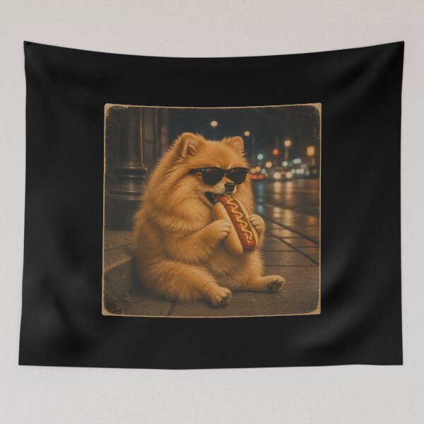Item preview, Pomeranian Dog Eating Hot Dog designed and sold by zoes-ink.