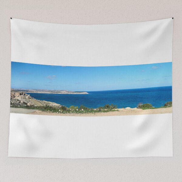 Item preview, Panoramic Rocky Coastline Overlooking Deep Blue Sea Under Clear Sunny Sky designed and sold by Nmallia.
