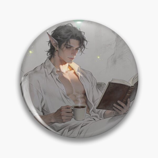 Item preview, Fantasy Elf Book Boyfriend Reading Coffee Heart Illustration designed and sold by FIREDesignsPOD.