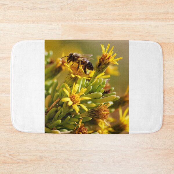 Item preview, Honey Bee Pollinating Yellow Wildflowers Close-Up Macro Photo Showing Nature And Spring Activity designed and sold by Nmallia.