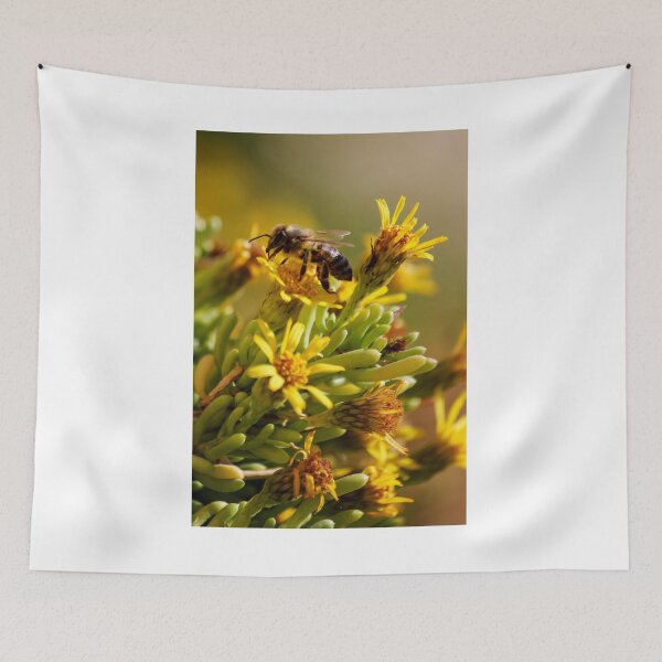 Item preview, Honey Bee Pollinating Yellow Wildflowers Close-Up Macro Photo Showing Nature And Spring Activity designed and sold by Nmallia.